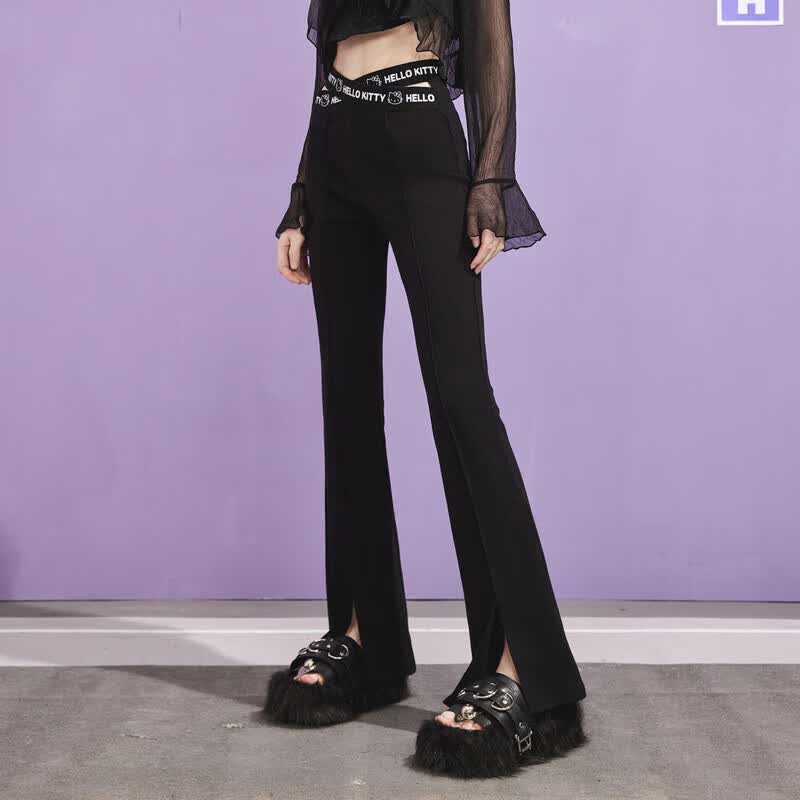 UNIFREE Women's Printed Slit Flared Casual Pants