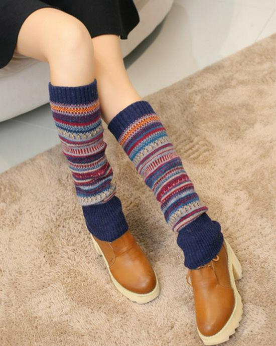 Mori Style Retro Colorful Striped Slouch Socks: Fashionable Korean Boot Covers & Leg Warmers
