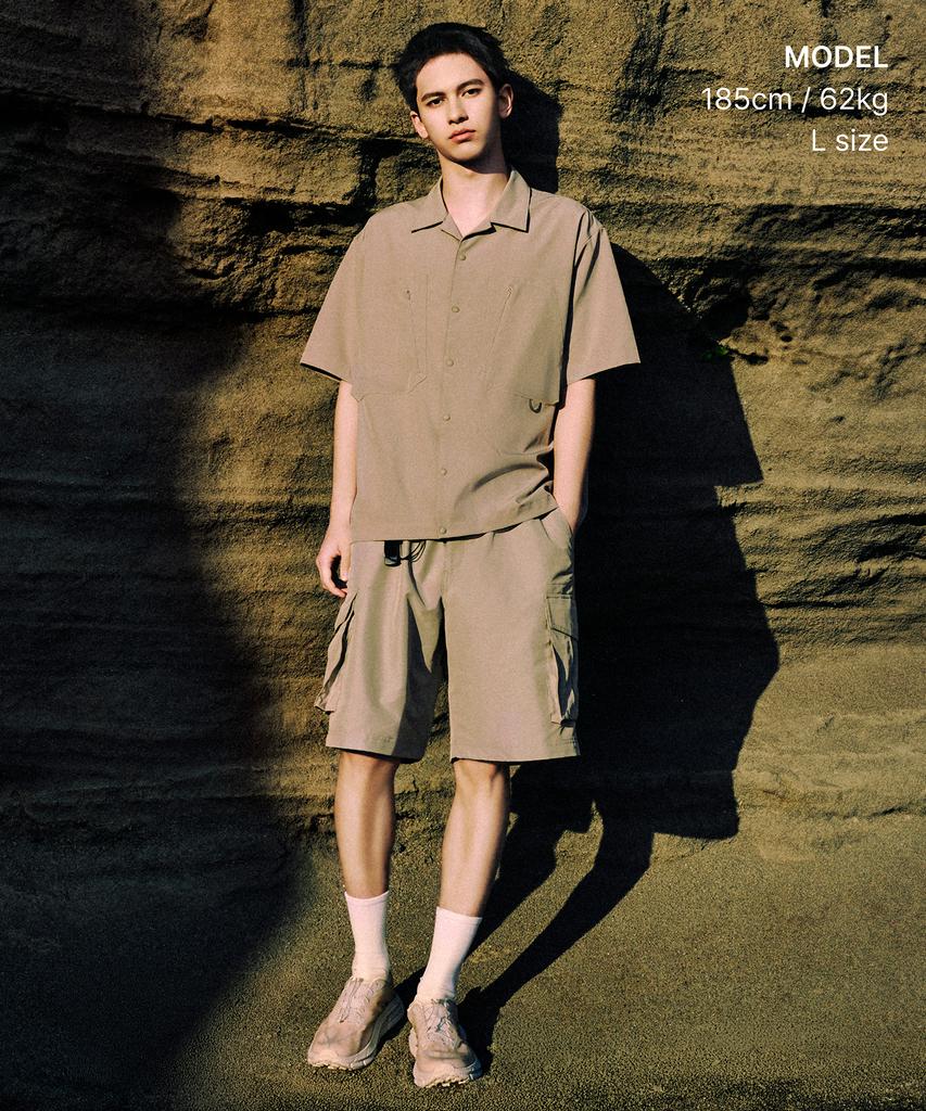 MUSINSA STANDARD [City Leisure] Airy Dot Utility Short Sleeve Shirt [Grayish Beige]