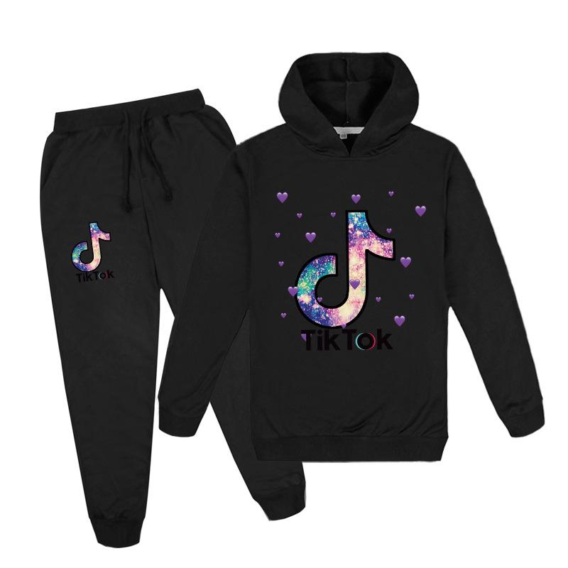 Повседневный детский спортивный костюм унисекс, детские толстовки с принтом Tik Tok с длинными рукавами + комплект штанов, модный пуловер с капюшоном, свитер + брюки