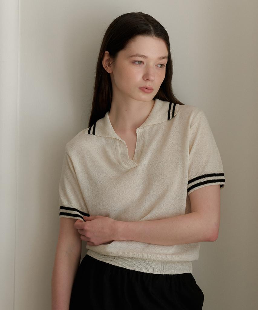 Вязаный свитер YUPPE Line Collar_Бежевый