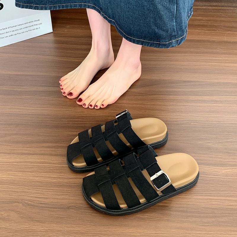 Баотоу шлепанцы женские летние 2025 новые сандалии на толстой подошве модные интернет-знаменитость ins тренд большой размер с одним ремешком