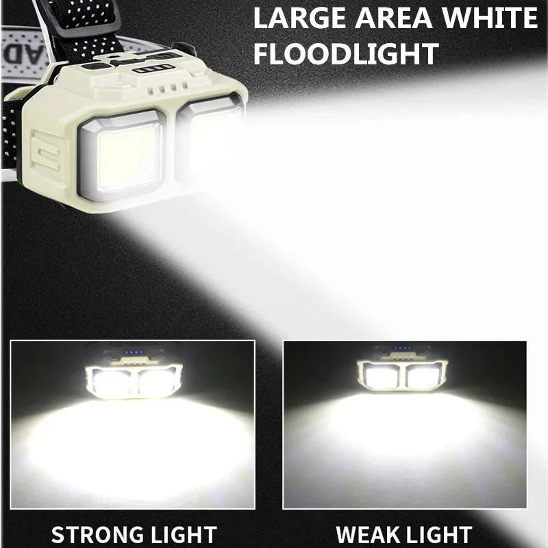 Мощный индукционный COB LED налобный фонарь, перезаряжаемый через USB, рабочий свет для улицы, кемпинга, поисковый свет, налобный фонарь для рыбалки