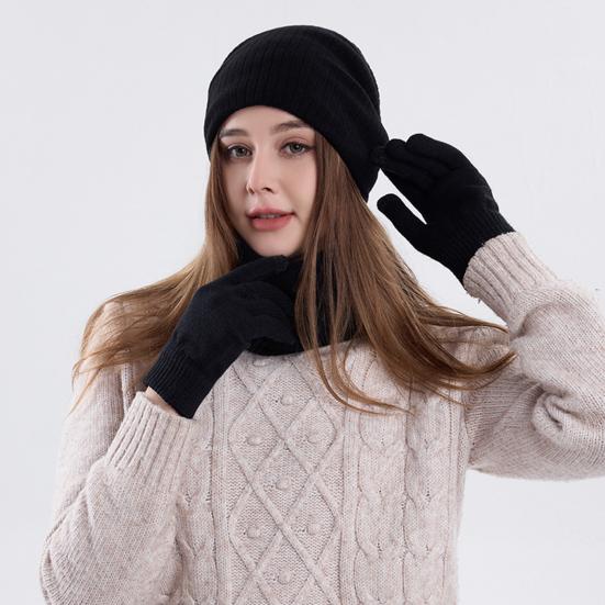 Yousheng 3 Pcs/Set Unisex Winter Hat Scarf Gloves Set Thick Knitted Ear Protection Cap Gloves Stretchy Windproof Winter Outdoor Cycling Dome Beanie