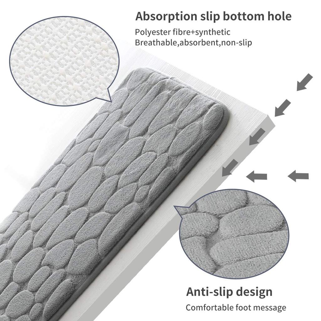 3D Non Slip Bathroom Mat Bath Mats Absorbent Doormat Carpet Cobblestone Embossed Door Floor Mats Machine Washable Quick Drying