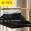 10pcs Heavy-Duty Non-Slip Metal Hangers with Shoulder Notches, Black Spray-Painted Finish - Ideal for Efficient Closet & Wardrobe Organization