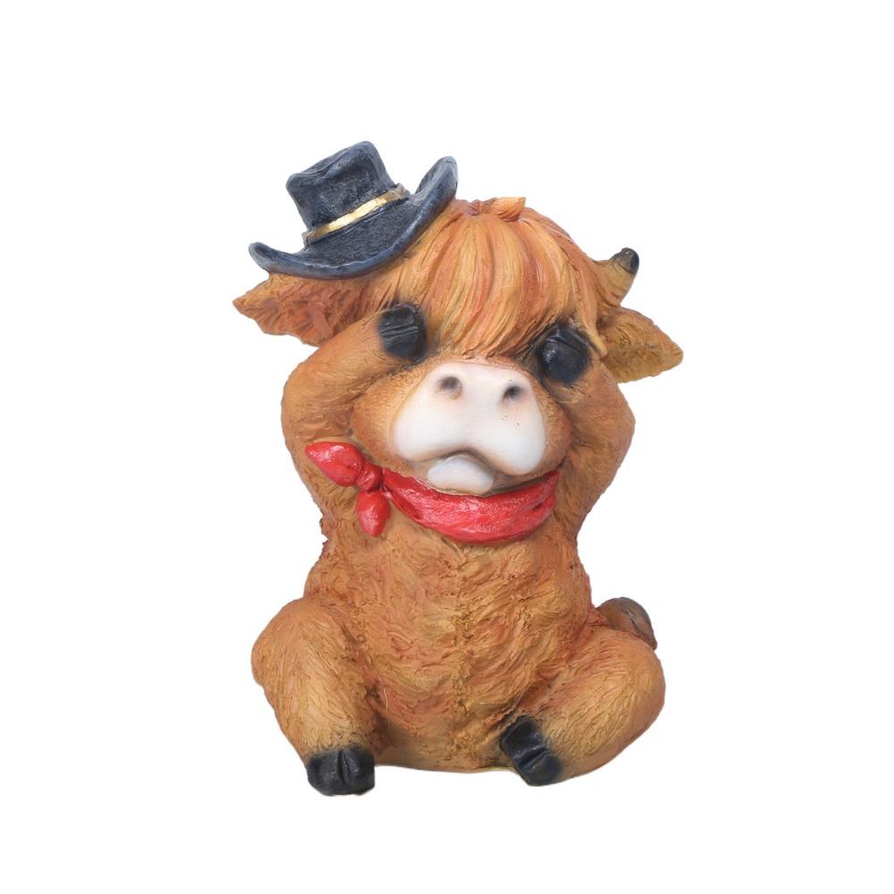 Resin Cartoon Cow Ornament Handmad Animal Action Figure Highland Cow Decor  Desktop Decorative