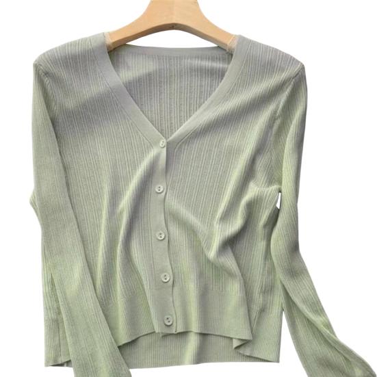 Женский кардиган Yousheng Sun Knit с длинным рукавом и V-образным вырезом на пуговицах, тонкое шелковое пальто, летний ребристый укороченный топ для активного отдыха, путешествий, работы, пляжа