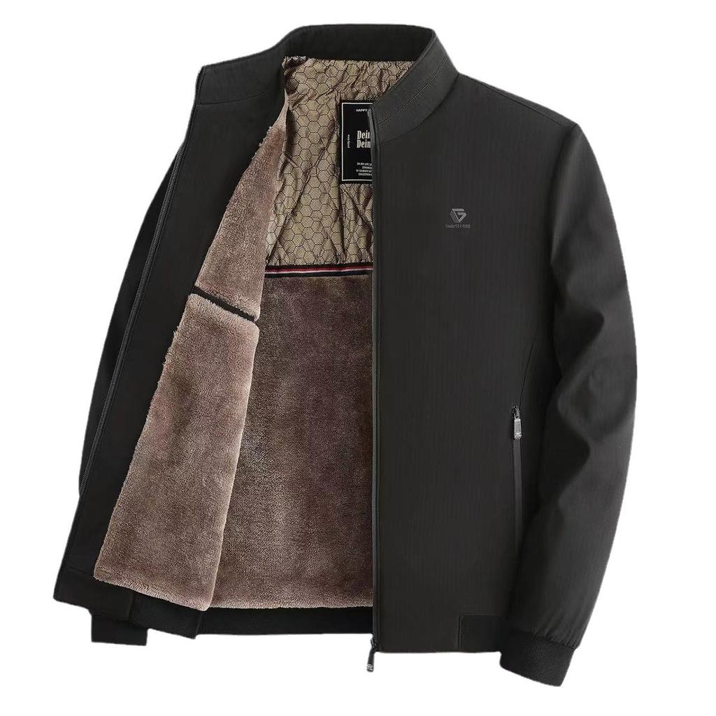 Мужская зимняя ветрозащитная теплая повседневная куртка с воротником-стойкой на флисовой подкладке, деловые толстые куртки-бомберы с подкладкой из искусственного меха больших размеров для мужчин