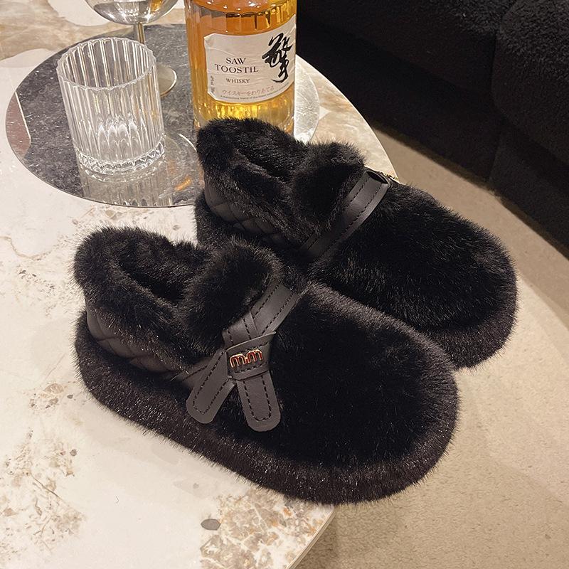 Белые плюшевые туфли на толстой подошве с одной педалью Европейские плюшевые туфли Детская плюшевая обувь 2025 новая обувь из хлопка Doudou на осень и зиму