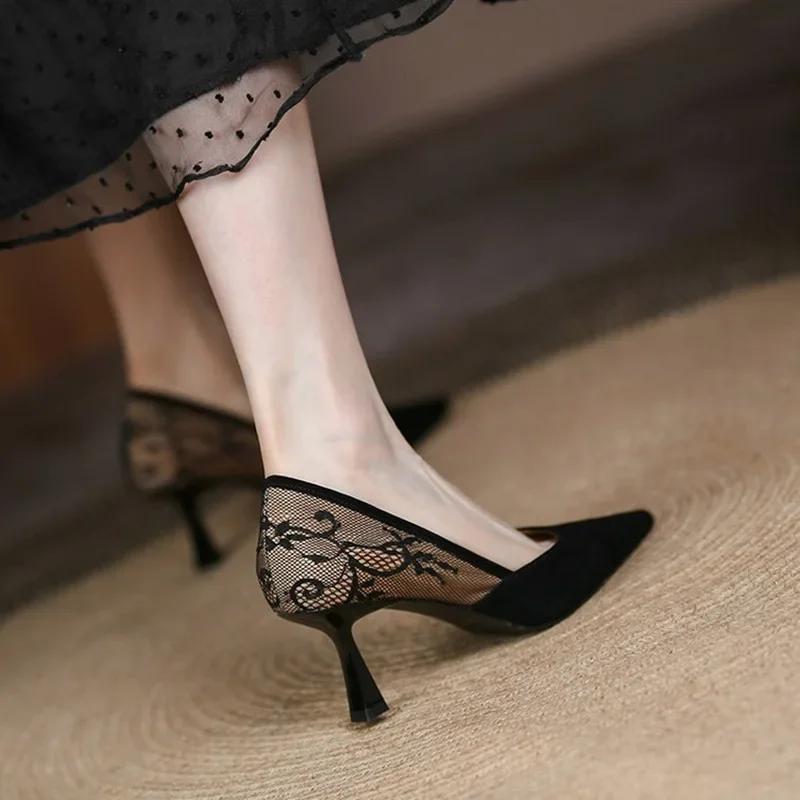 Туфли на высоком каблуке с заостренным носком 2024 года, африканские женские туфли на шнуровке, сексуальные туфли-лодочки, без застежек, шипы, последние модели черного, бордового, весеннего бархата