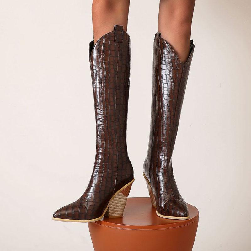 Индивидуальные туфли-клинья для женщин, с острым носком, на высоком каблуке, женские сапоги 2025, новые зимние сапоги до колена, женские, больших размеров 41-48 WSH3745