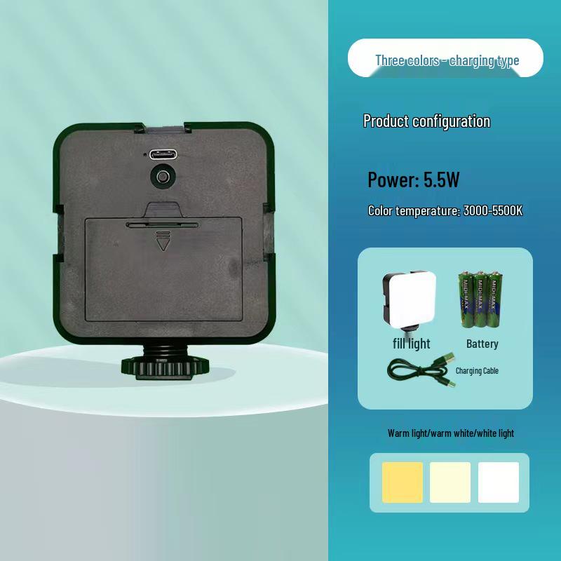 Трехцветный RGB перезаряжаемый мини-светильник для селфи с клипсой для мобильного телефона и камеры