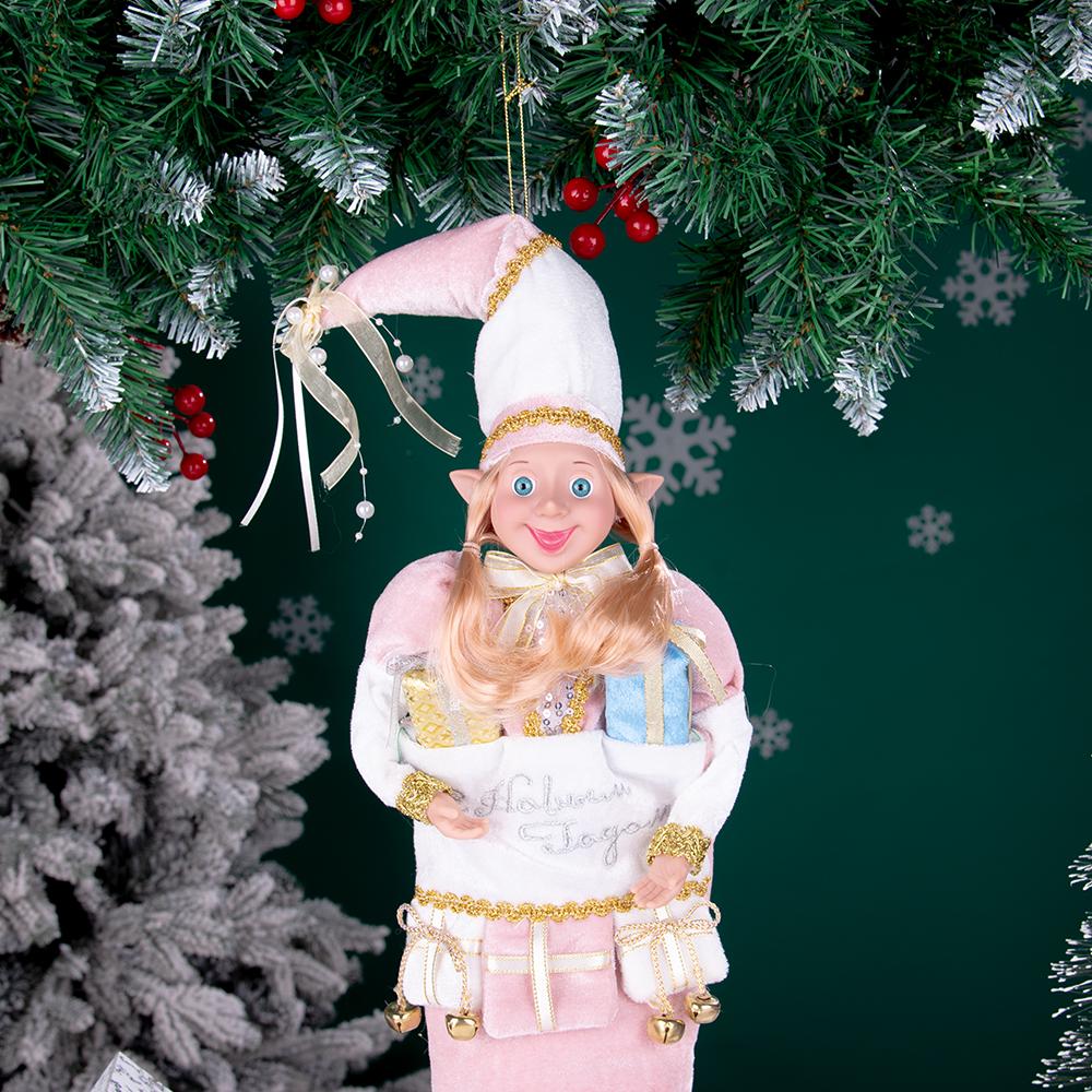 42CM Christmas Stocking Large Rustic Santa Claus Sock with Bells Xmas Tree Fireplace Hanging Ornament Christmas Home Decorations