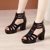 Women's 2024 Anti-Slip Open Toe Roman Sandals with Thick Medium-High Heels and Soft Bottom