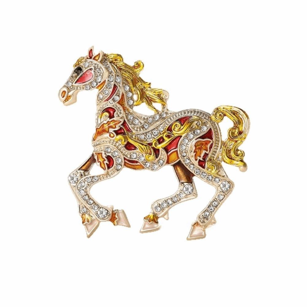 Retro Enamel Rhinestone Horse Brooch Chinese Style Animal Lapel Pins Zodiac Pin Women Accessories