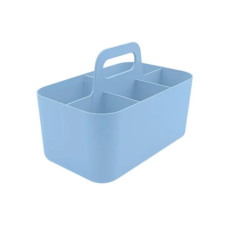 1Pc Plastic Storage Basket with Handle Portable Pencil Pen Stationery Storage Box Desktop Sorting Organizer with 5 Compartments