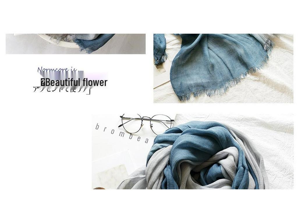 Gradient Color Block Bamboo Yarn Scarf for Women - Japanese Korean Mori Girl Style, Autumn Winter Cotton Linen Flax Shawl