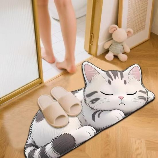 Floor Mat 3D Cartoon Cat Pattern Rug Non-Slip Backing Easy Maintenance Living Room Rug