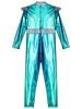 Girls Alien Cosplay Costume Space Astronaut Robot Jumpsuit Long Sleeve Shiny Metallic Bodysuit For Halloween Christmas Dress Up