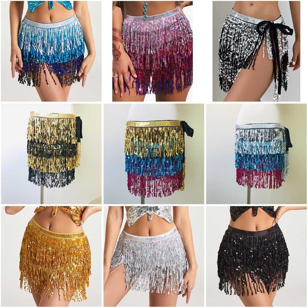 Bohemian Sequin Fringed Skirts Tassels Wrap Belts Show Dancer Skirt Women