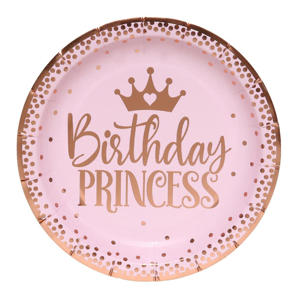 Pink Gold Girl One Year Birthday Disposable Tableware Princess Crown Plates Paper Cups 1st Baby Girl Happy Birthday Party Decor