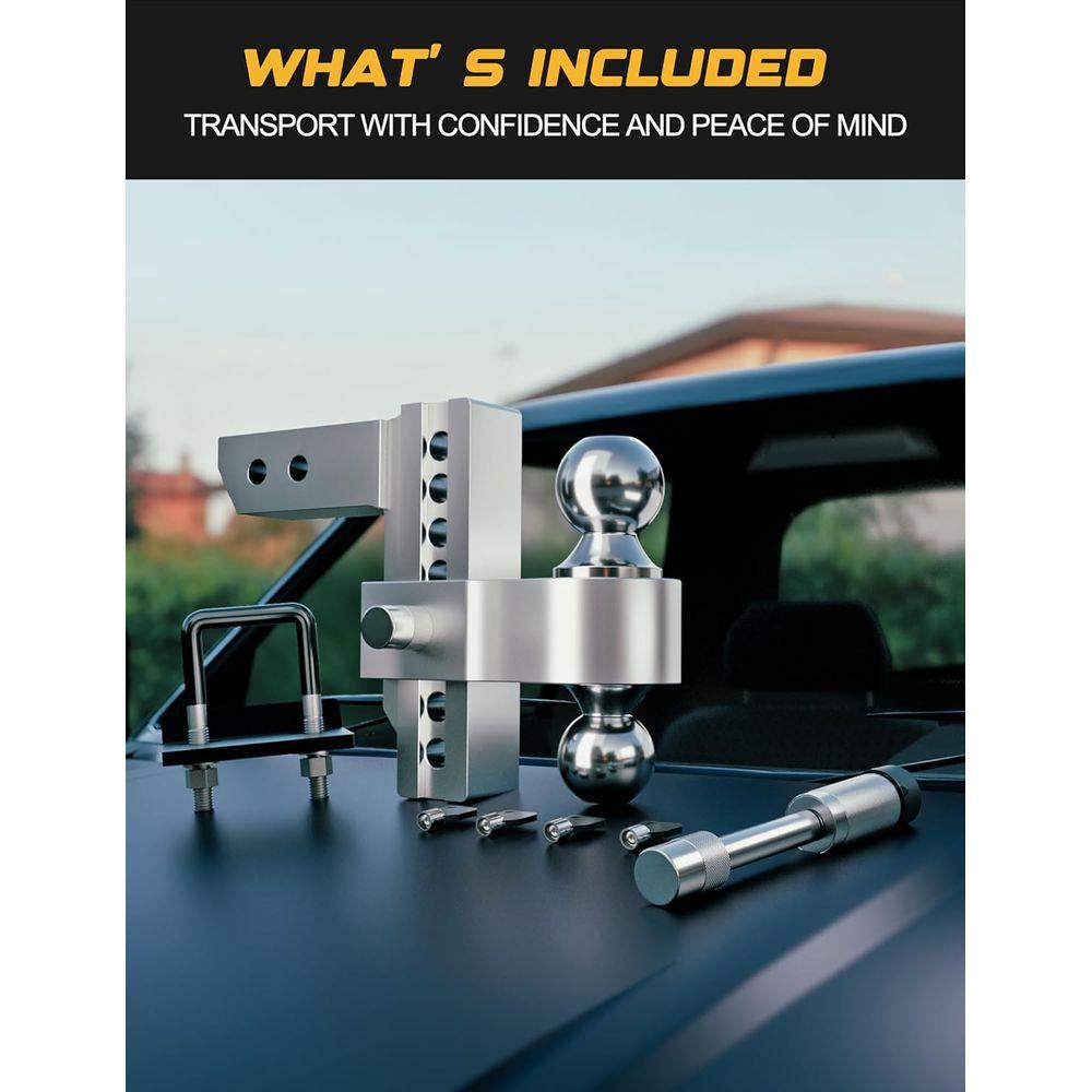 Trailer Tow Hitch for 2 Inch Receiver, Adjustable Truck Towing Hitches with Hitch Tightener, Heavy Duty 6 Inch Drop Down/Rise Up