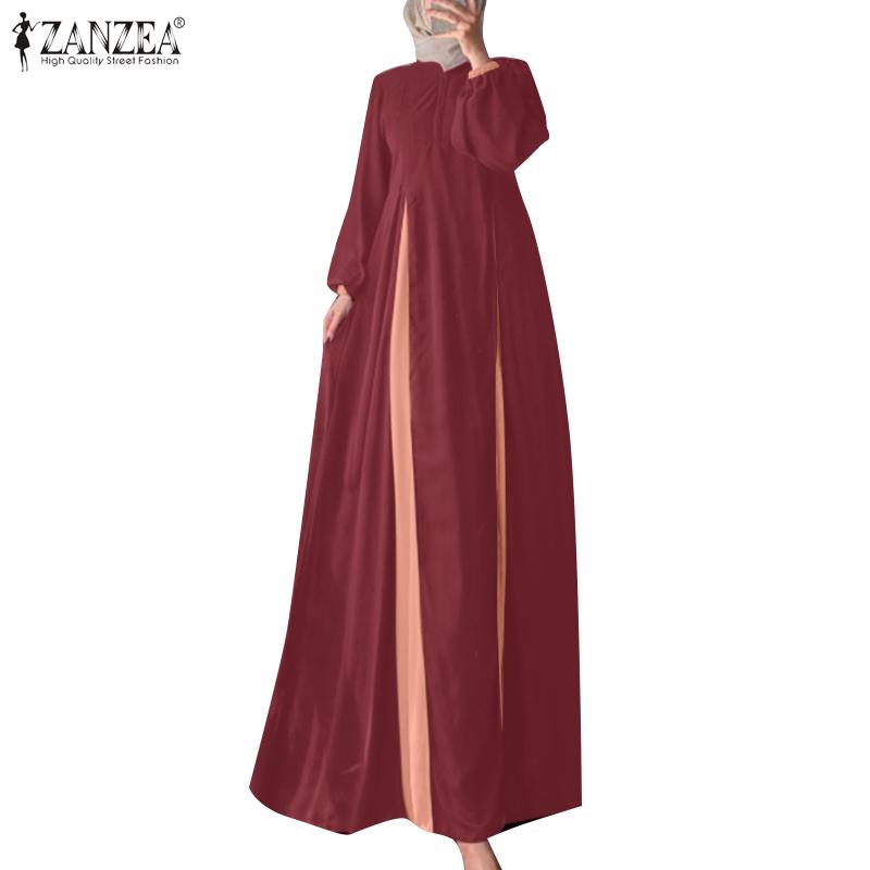 ZANZEA Женское повседневное платье с круглым вырезом и длинным рукавом в стиле пэчворк