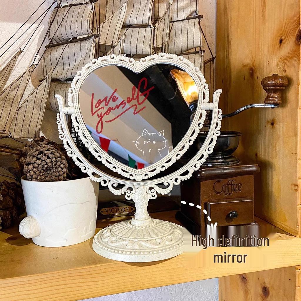 European Retro Style Double-Sided Makeup Mirror - Small Desktop Princess Mirror for Bedroom or Dormitory.