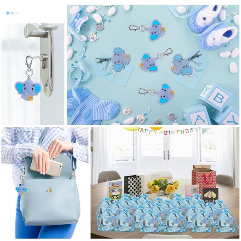 30pcs Pvc Elephant Pendants Key Ring Set Thank You Gifts For Baby Shower Birthday Party Decoration