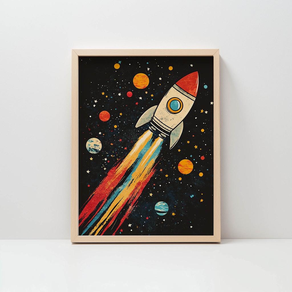 Rocket In Space Poster Rocket In Space Poster, 50X70 Cm, Black Aluminum Frame, 230 Gsm Matte Paper
