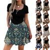 Women's Casual Flower Print Buttoned Elastic Bodycon Skirt With Pockets
