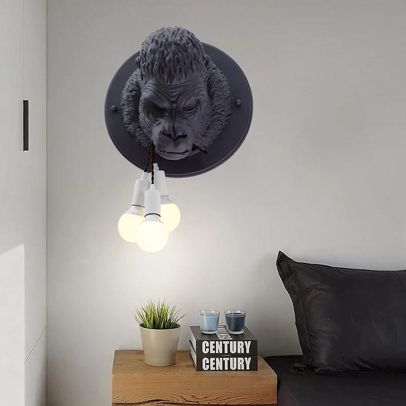 Modern Resin Led Wall Sconce Gorilla Lamp Retrohome Loft Bedroom Bathroom Bedside Home Decor Fixtures Luminaire Indoor Lighting