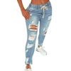 Women's Solid Color Jeans Elastic Waist Drawstring Lace Ripped Plus Size Jeans