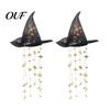 Patio Holiday Atmosphere Lights Lighted Witch Hat Hanging Chime, Halloween LED Ornament with Indoor Seasonal Festive Accents Star Tassels, Magical