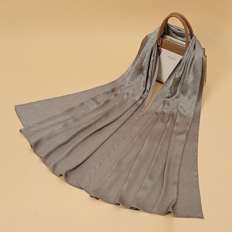 Fashion Design Classic Shiny Silk Scarf Women Soft Hijab Solid Color Handband Shawls Wraps Muslim Scarves Stole