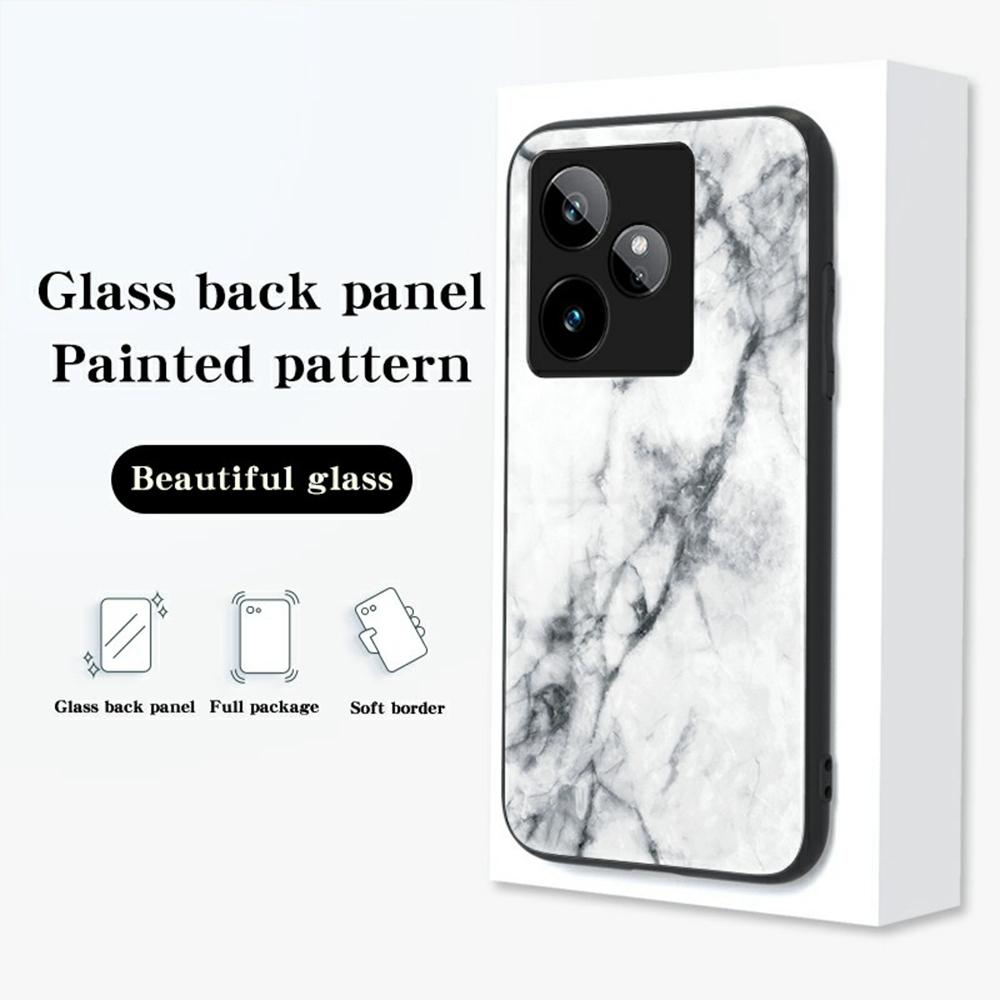 For Realme GT 7 5G Case Marble Pattern Tempered Glass+PC+TPU Protective Phone Cover