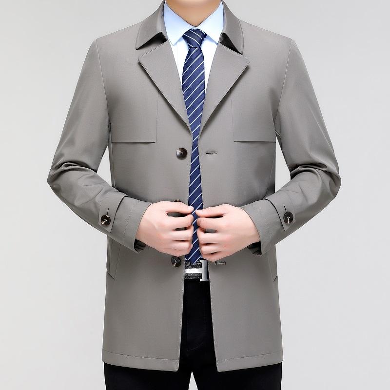 Мужская ветровка средней длины, куртка для весны и осени, деловая, повседневная, для мужчин среднего возраста, с простым воротником, против морщин, тонкая куртка