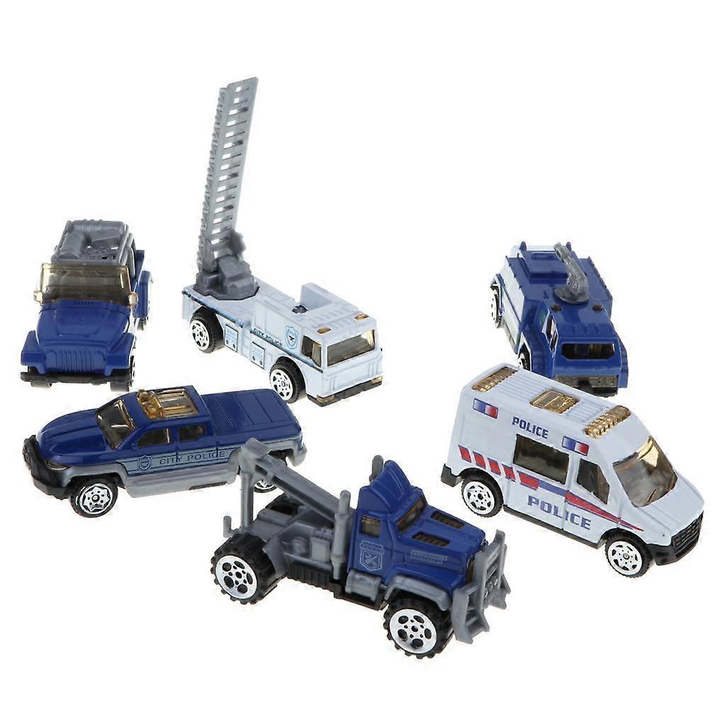 6 Pieces Kids Toy Model Alloy Diecast Car 1:64 Vehicle Model Set Collection Gift - Police Cars
