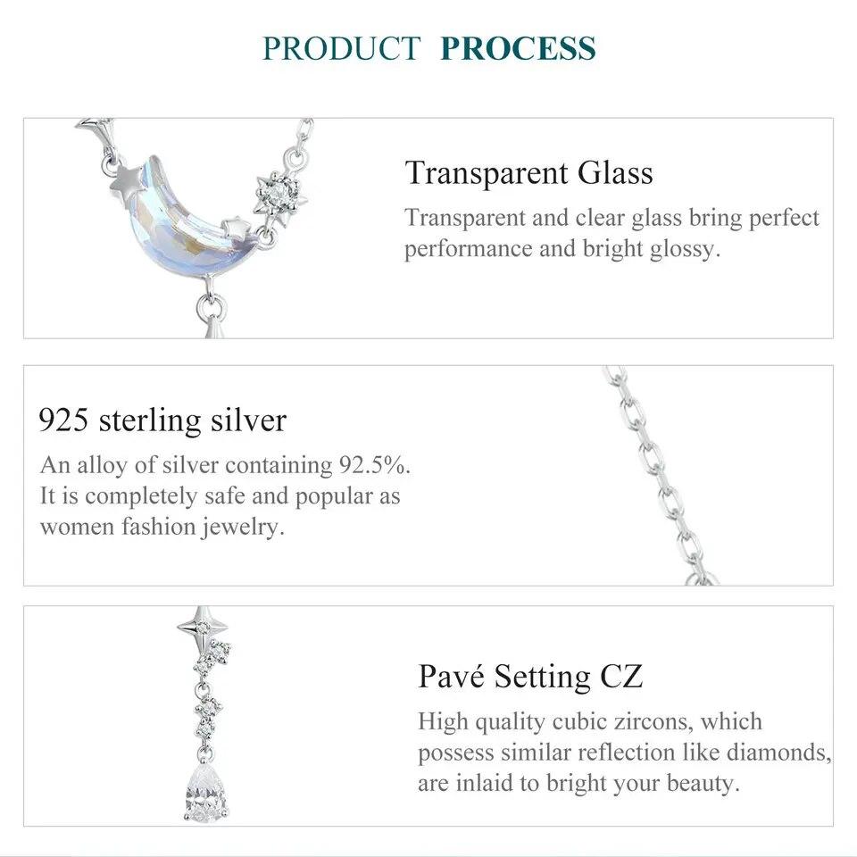 Ювелирные изделия BAMOER из стерлингового серебра 925 пробы, ожерелье с подвеской в виде полумесяца и звезды для женщин и девочек-подростков, модное ожерелье с CZ