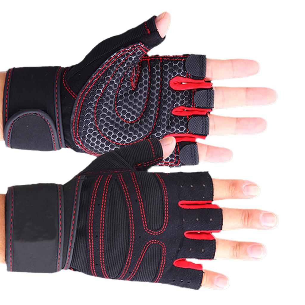 Фитнес-перчатки Предотвращают скольжение Дышащие Без пальцев Мужские Женские Перчатки для тренировок с фиксатором запястья для тяжелой атлетики Тренажерный зал Красные