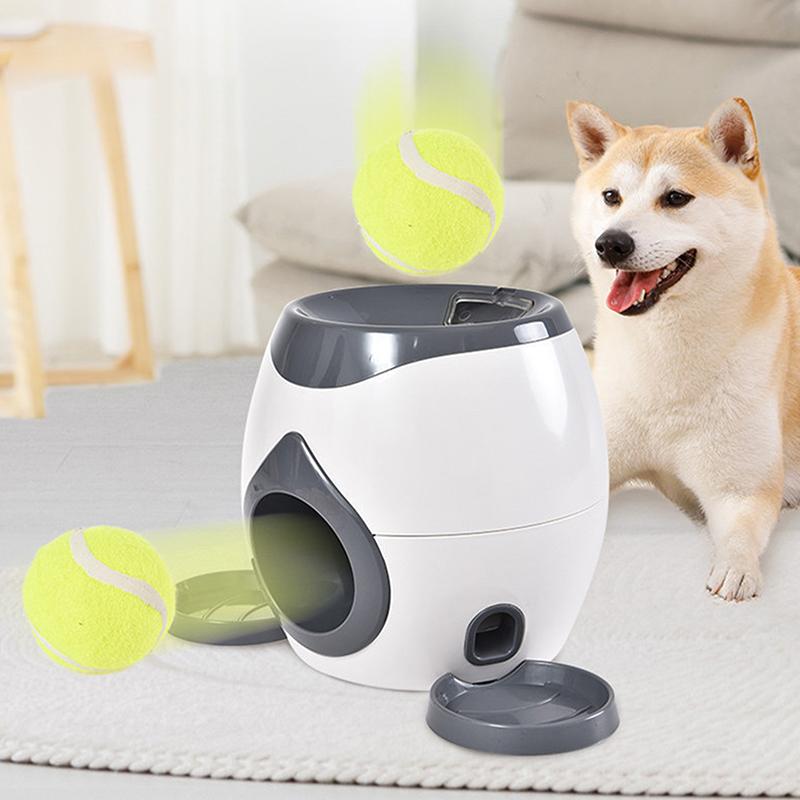 Dog Pet Toys 2 In 1 Tennis Launcher Automatic Throwing Machine Pet Ball Throw Device Interactive Pet Feeder Toy For Dogs