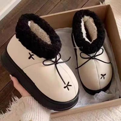 Ботильоны женские на меховой платформе с бантом, короткие, плюшевые, теплые, на плоской подошве, зима 2025, новые трендовые кроссовки, нескользящие, зимние ботинки Mujer