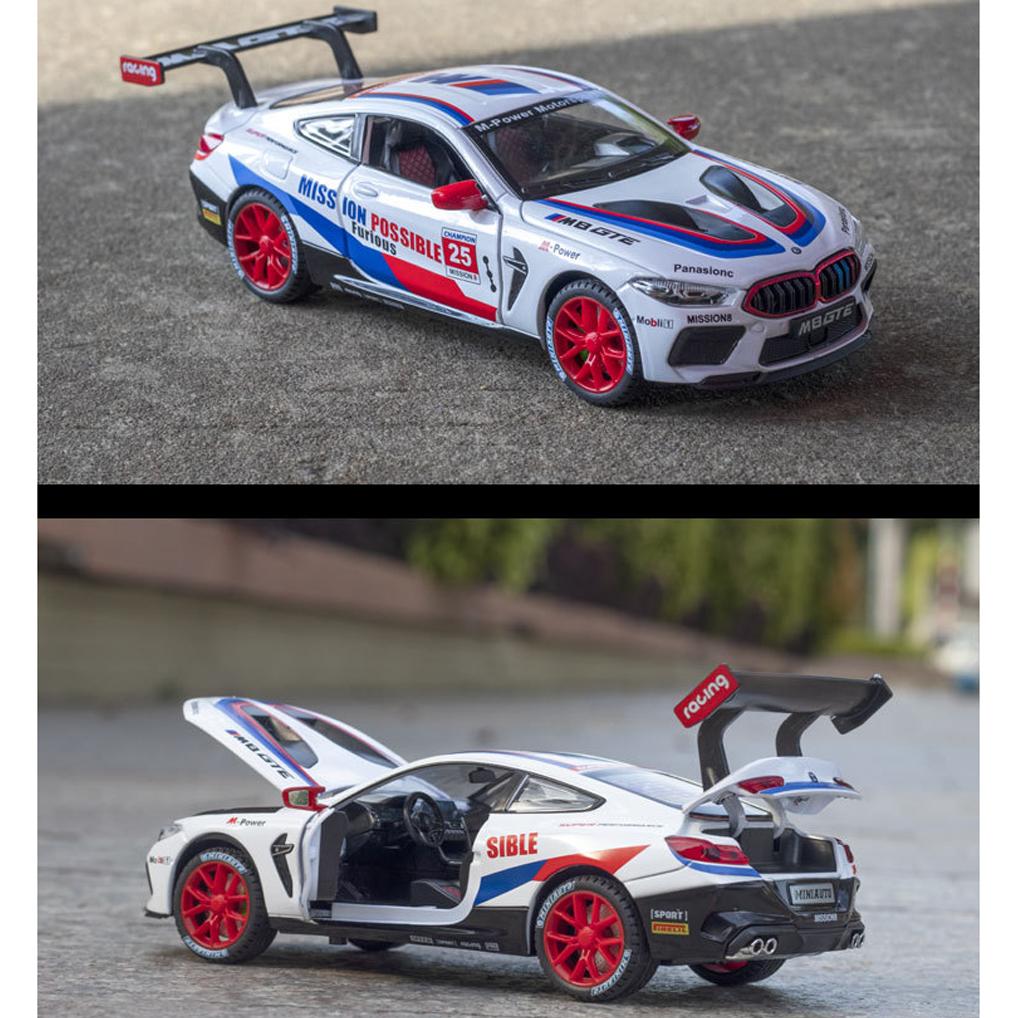 1/24 Scale M8 GTE Racing Diecast Car Model Toy, Pull Back Toy Vehicle with Sound and Light for Kids Toddler Boys Girls Gift Collection