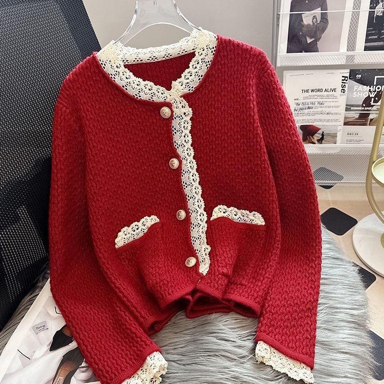 Вязаный кардиган-свитер 2023, весна и осень, нежное маленькое пальто с ароматом, женский свитер в западном стиле с круглым вырезом, женский топ