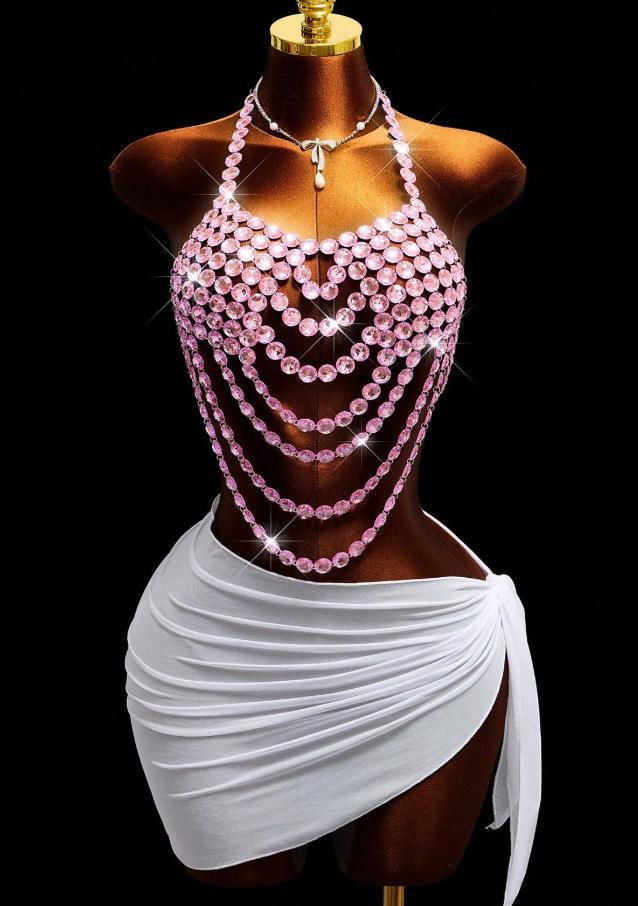Hot Sale Pearl-style Strap Resort Style Summer Beach Fashionable Beads Chain Beaded Body Chain Purple Top Vest