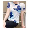 Western Butterfly Print Short Sleeved Women's Fashionable Ice Silk Mesh Top Slim Fit Versatile T-shirt