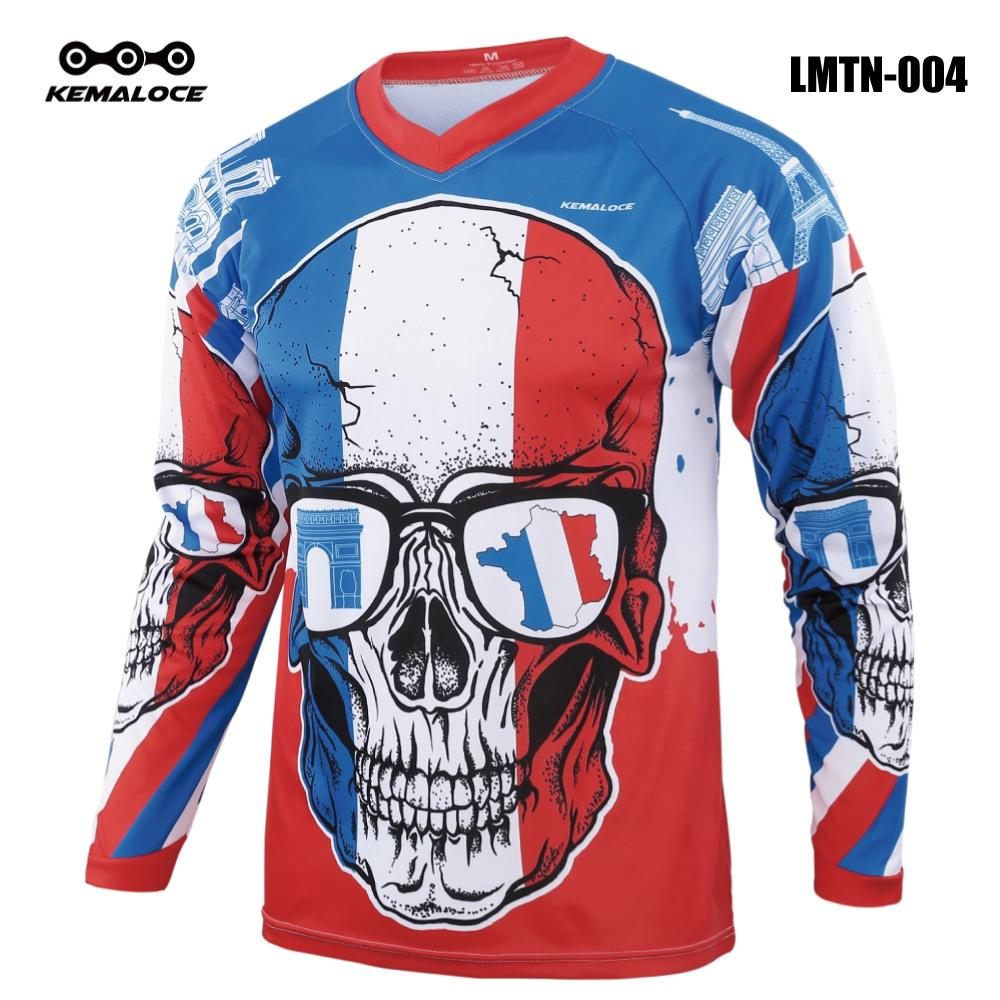 KEMALOCE Мужской MTB Джерси с длинным рукавом, быстросохнущий спортивный трикотаж для мотокросса, белый череп, велосипед BMX