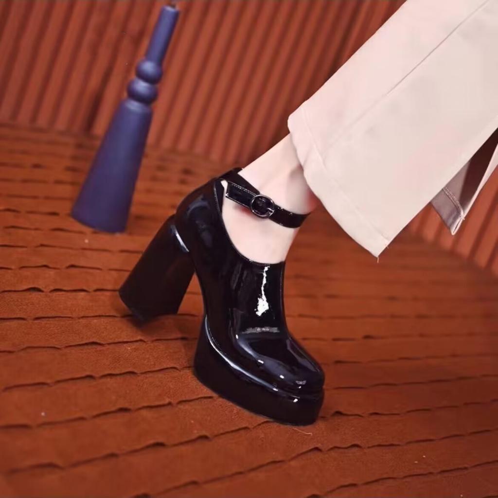 Fashion Autumn Women's High Heels Lolita Mary Jane Thick Sole Party High Heels Women's Sandals Leather Pumps Women's Shoes 2024