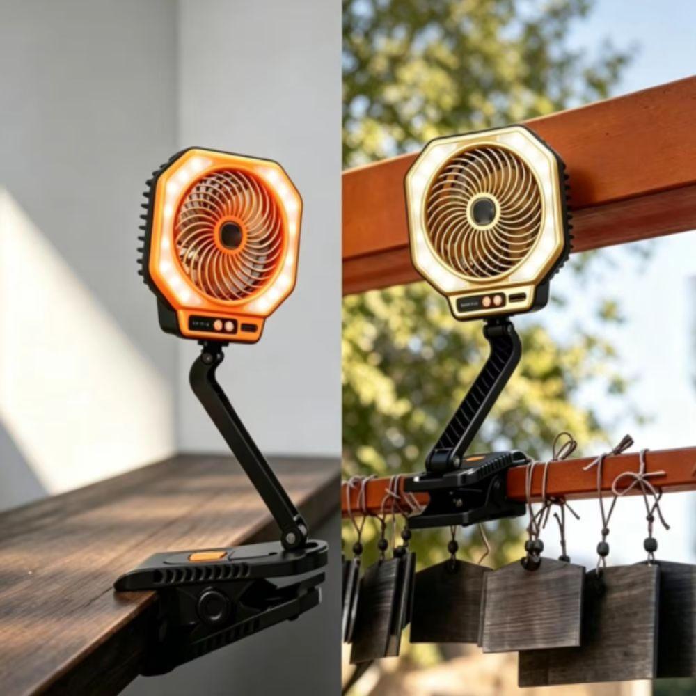 Foldable Design Camping Fan 3-Speed Adjustable Rechargeable Fan Lamp Outdoor Activity